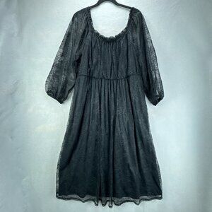 Lane Bryant Dress Womens 16 Black Pullover Lace Midi Off Shoulder Empire Stretch